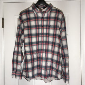 XL American Eagle White/Gray Plaid Flannel Shirt